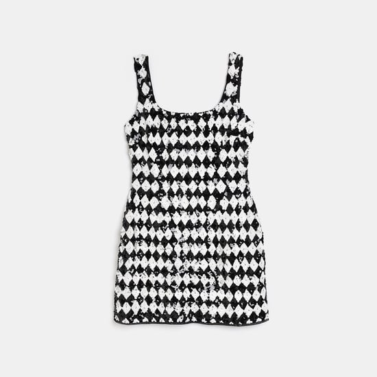 River Island Womens Bodycon Mini Dress White Check Sequin