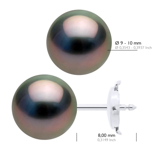 Earrings - White Gold 375 - Real Cultured Tahiti Pearls Round 9-10 mm - Image 2