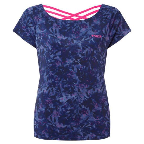 Halsam Womens Tech T-Shirt Ink Navy Leaf Print