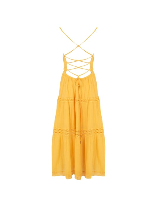 Guess Dress Lace Up Woman's Yellow