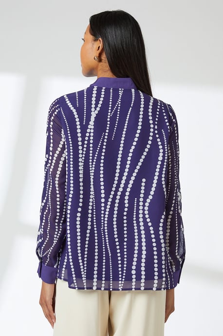 Navy Spot Contrast Detail Top