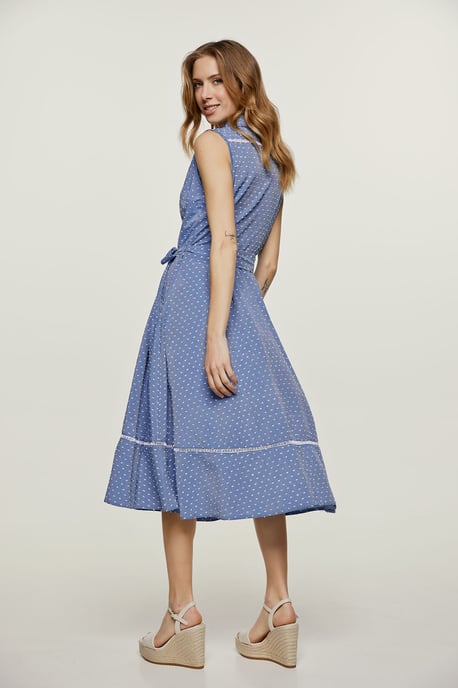 Vestido con detalle de botones y lunares índigo - Image 3