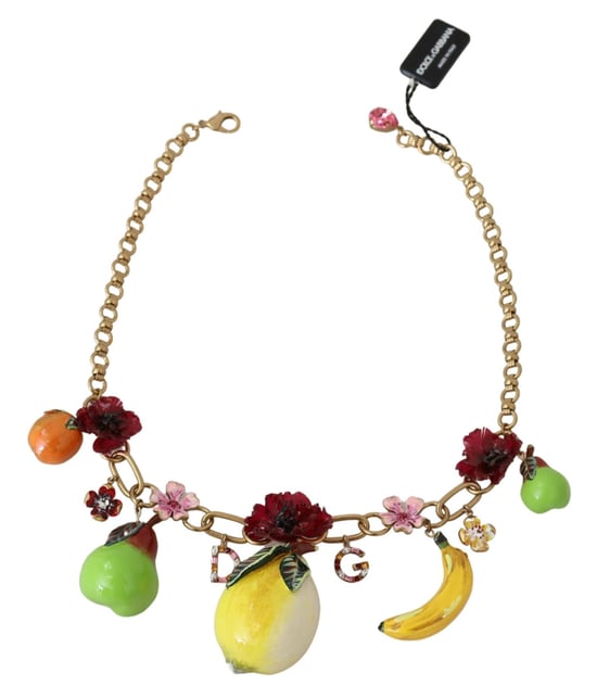 Collar de oro de latón con colgante de fruta, flor y cristal DG logo de Dolce & Gabbana para mujer - Image 3