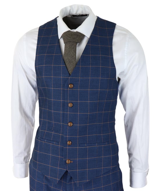 Traje de tres piezas para hombre con cuadros azules y dorados Peaky Blinders, traje elegante estilo Gatsby vintage de los años 20 - Image 4