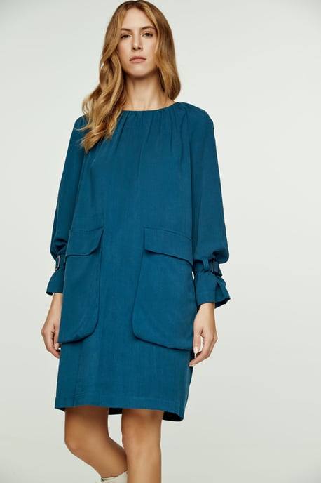 Petrol Blue Pocket Detail Tencel Dress