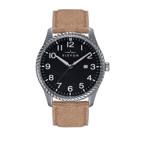 Elevon Crosswind Canvas-Overlaid Leather-Band Watch w/ Date