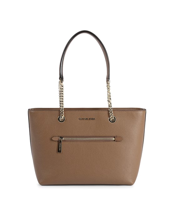 Leather Front Zip Tote Bag