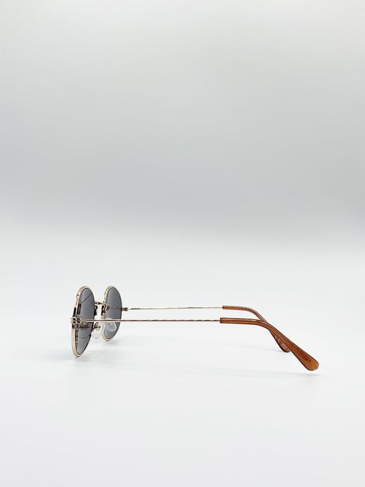Metal Frame Round Sunglasses with Mirror Lenses