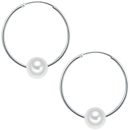 Hoop earring sterling silver freshwater cultured pearl white Valero Pearls - Image 3