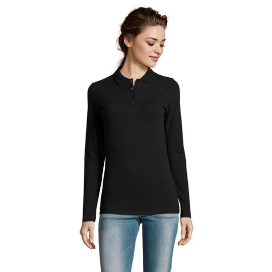 SOLS Womens/Ladies Perfect Long Sleeve Pique Polo Shirt (Black) - Image 5