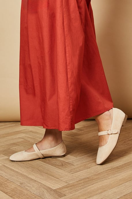 Buffy Faux Suede Square Toe Mary Jane Ballet Pumps