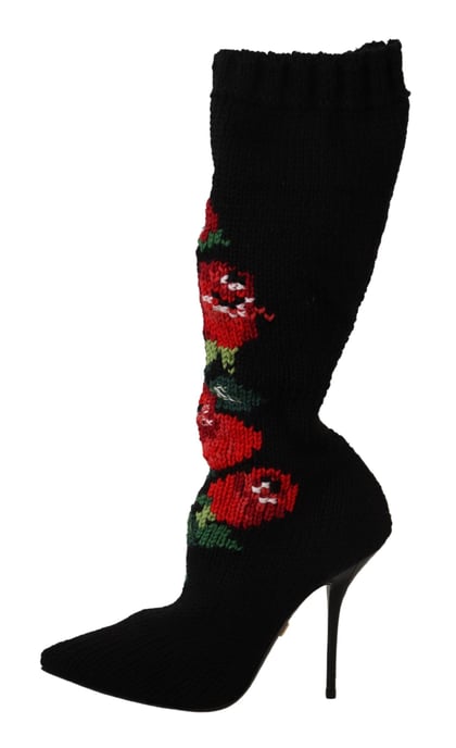 Calcetines Negros Elásticos Dolce & Gabbana Botines de Rosas Rojas para Mujeres - Image 4