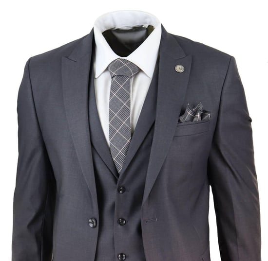 Traje de 3 piezas para hombre, color carbón liso, clásico, corte a medida, elegante, informal, estilo formal de los años 20 - Image 3
