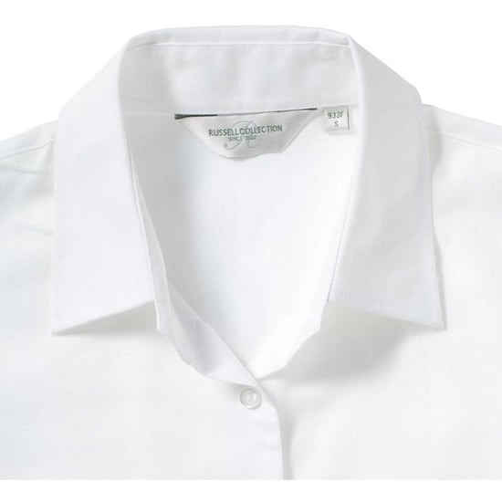 Russell Collection Ladies/Womens Short Sleeve Easy Care Oxford Shirt (White) - Image 3
