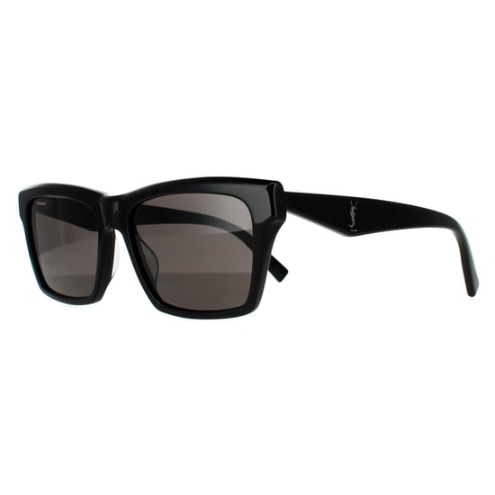 Gafas de sol unisex rectangulares brillantes en negro y gris oscuro de Saint Laurent - Image 2