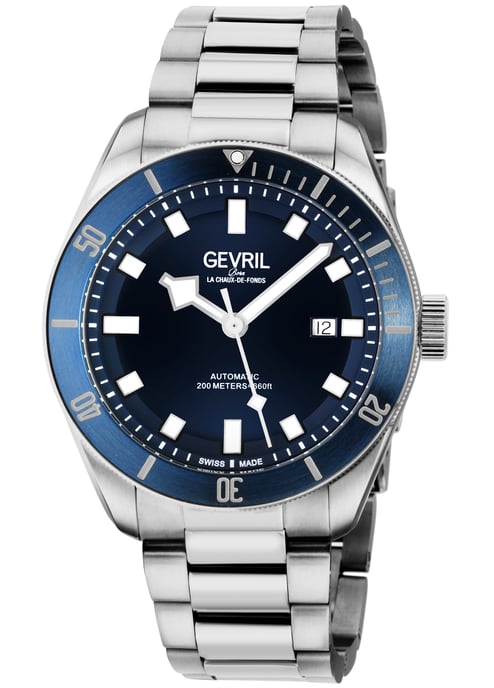 Gevril Men's Yorkville Swiss Automatic Sellita SW200 Blue Dial Stainless Steel Watch