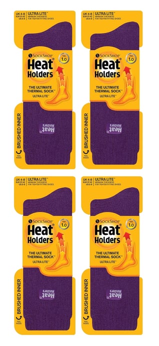 Calcetines Térmicos Ultra Lite - 4 Pares Multipack Ladies Thermal Socks | Calcetines Cálidos Ultra Finos para Vestir en Invierno - Morado - Image 2