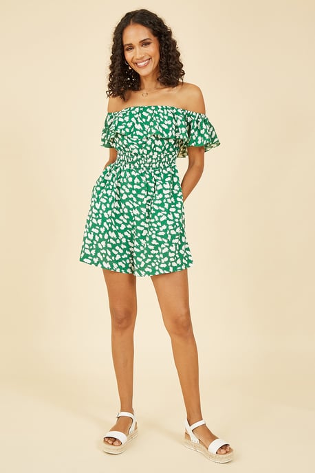 Green Splash Print Bardot Playsuit