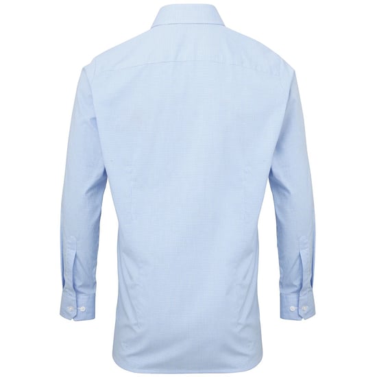 Premier Mens Microcheck Long Sleeve Shirt (Light Blue/White) - Image 2