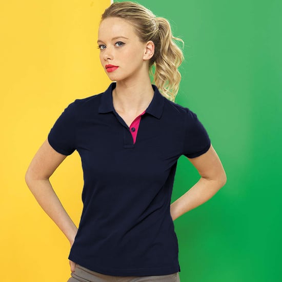 Asquith & Fox Womens/Ladies Short Sleeve Contrast Polo Shirt (Navy/ Red) - Image 2