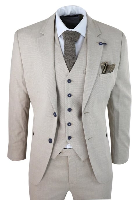 Traje clásico de verano y primavera de lino color crema de 3 piezas para hombre - Image 1