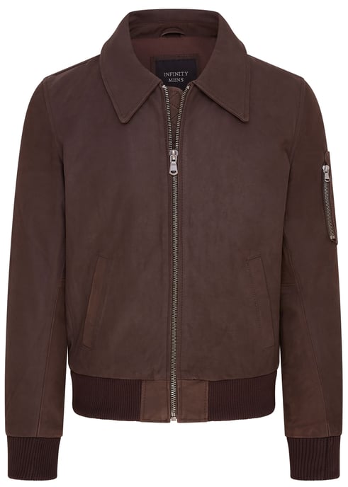 Mens Brown A2 Cowhide Leather Bomber Jacket-Eura