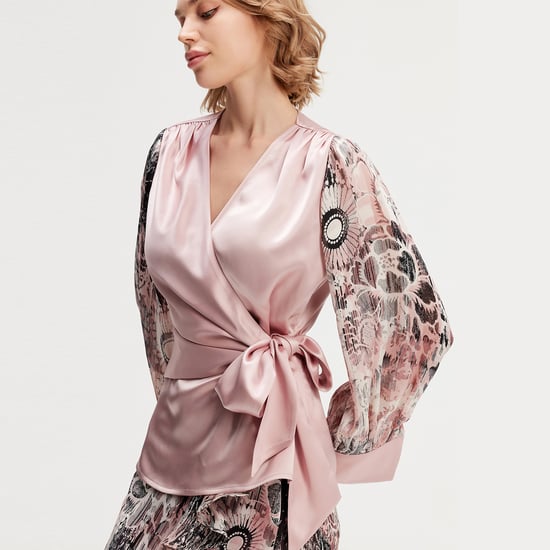 Cross heart top with floral print sleeves - Image 2
