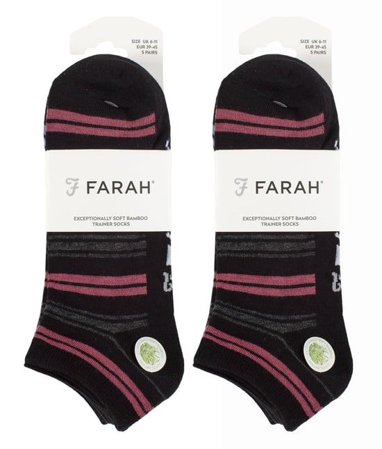 10 Pares de Calcetines de Bambú para Hombre | Farah | Striped Cushioned Ankle Socks - Black Stripe - Image 2