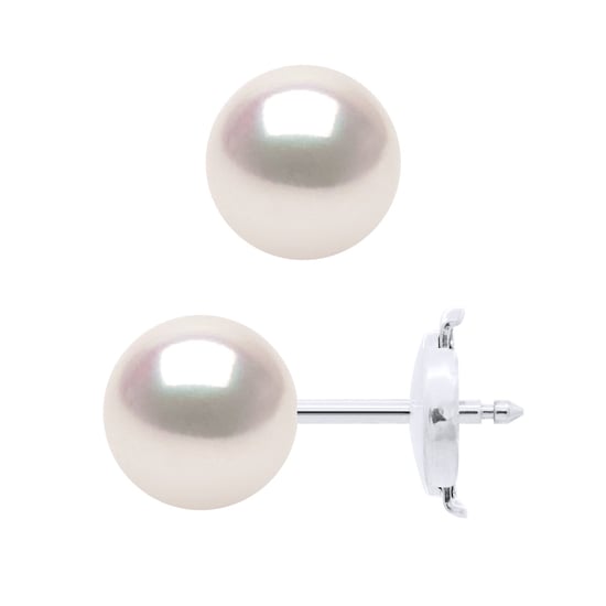 Earrings in White Gold 750 and Real Cultured Pearls Akoya Japanese Certified Round 7-8 mm - Image 1