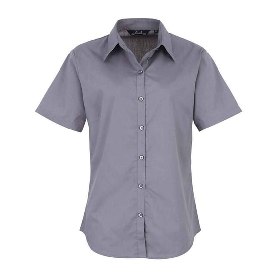 Premier Womens/Ladies Poplin Short-Sleeved Blouse (Steel) - Image 1