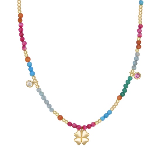 Luxenter Mafayaz necklace in 925 sterling silver and pink crystal with 18k yellow gold finish