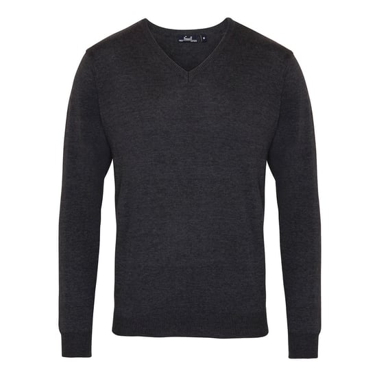 Premier Mens Knitted Cotton Acrylic V Neck Sweatshirt (Charcoal) - Image 1
