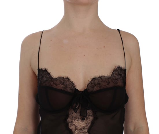 Top de Lencería Babydoll de Encaje de Seda Negra de Dolce & Gabbana - Image 4