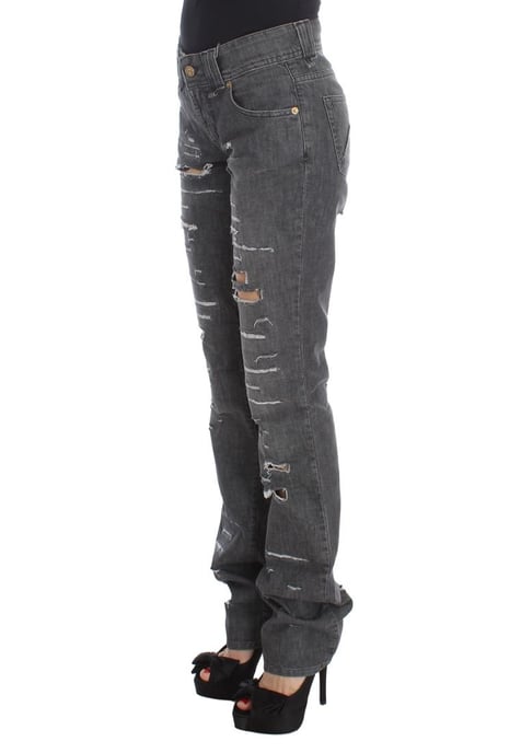 Jeans rectos desgastados de algodón gris para mujer John Galliano - Image 2