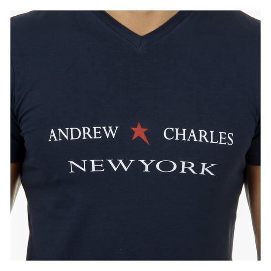 Andrew Charles Mens T-Shirt Short Sleeves V-Neck Blue KENAN