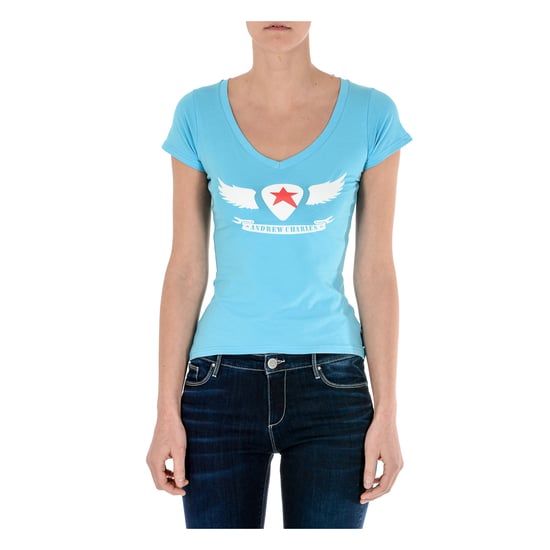 Andrew Charles Womens T-Shirt Short Sleeves V-Neck Light Blue TAPIWA