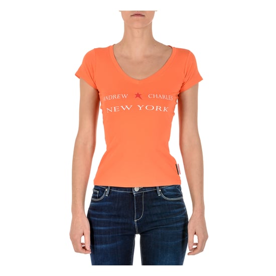 Andrew Charles Womens T-Shirt Short Sleeves V-Neck Orange TAPIWA