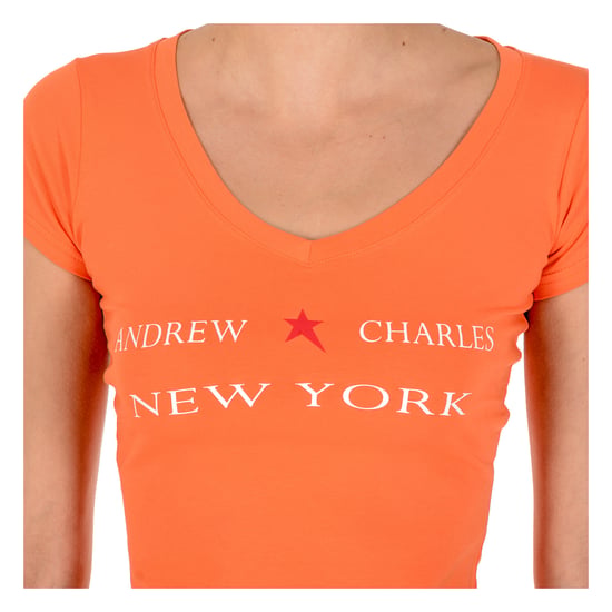 Andrew Charles Womens T-Shirt Short Sleeves V-Neck Orange TAPIWA
