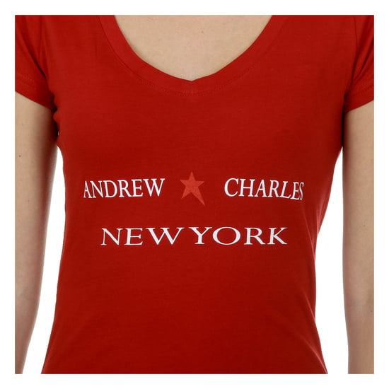 Andrew Charles Womens T-Shirt Short Sleeves V-Neck Red TAPIWA
