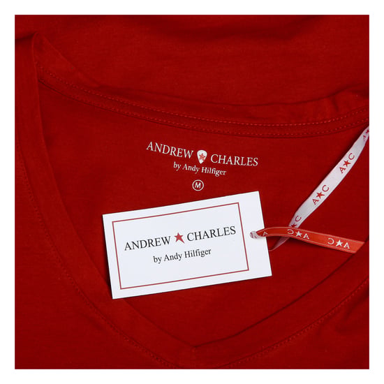 Andrew Charles Womens T-Shirt Short Sleeves V-Neck Red TAPIWA