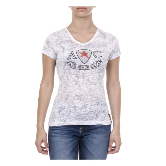 Andrew Charles Womens T-shirt Short Sleeves V-Neck White ALEXA