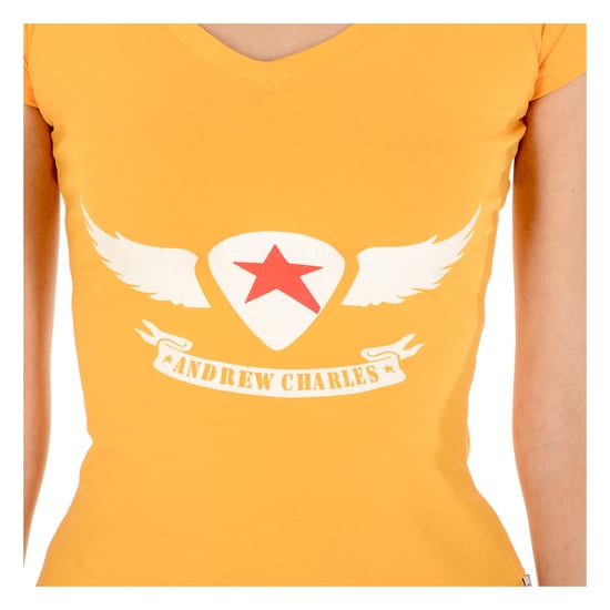 Andrew Charles Womens T-Shirt Short Sleeves V-Neck Yellow TAPIWA