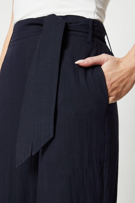 Stitch Detail Belted Wide Leg Trouser