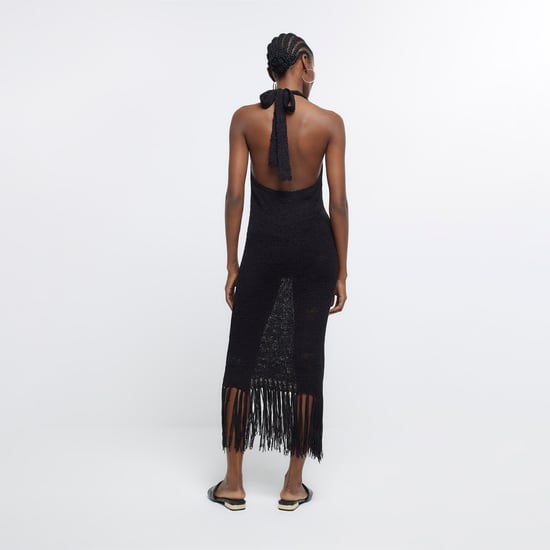 River Island Womens Knit Midi Dress Black Halter Neck