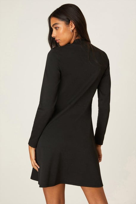 Black Ponte High Neck Button Mini Dress - Image 3