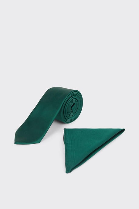 Forest Green Tie And Pocket Square Set