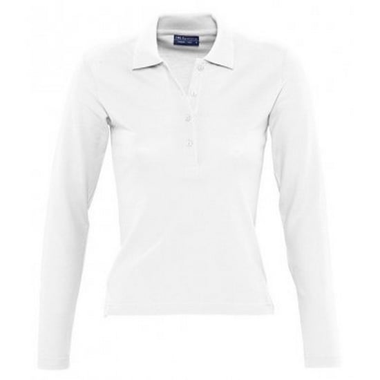 SOLS Womens/Ladies Podium Long Sleeve Pique Cotton Polo Shirt (White) - Image 1