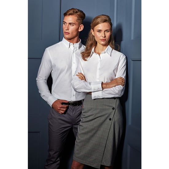 Premier Womens/Ladies Signature Oxford Long Sleeve Work Shirt (White) - Image 5