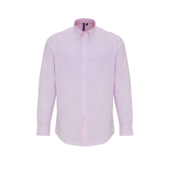 Premier Mens Striped Oxford Long-Sleeved Shirt (White/Pink) - Image 1