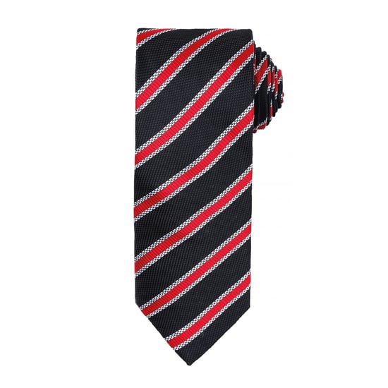 Premier Mens Waffle Stripe Formal Business Tie (Pack of 2) (Black/Red) - Image 1